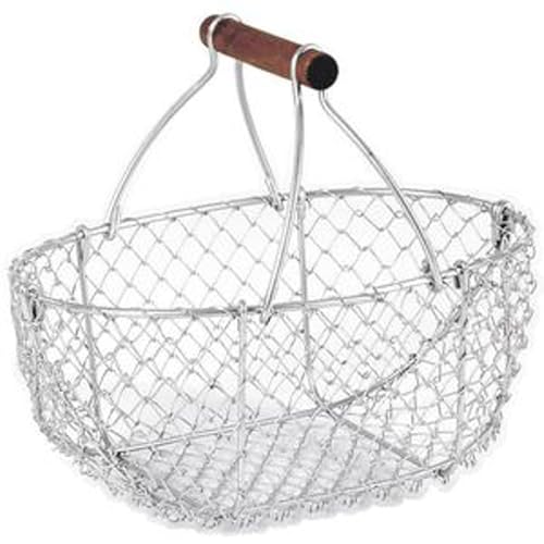 AUBRY GASPARD - Panier en Grillage Acier Naturel 25X17X12-21 cm avec Poignée en Bois - Design Élégant et Durable - Idéal pour Rangement Fruits - Jouets - Accessoires...