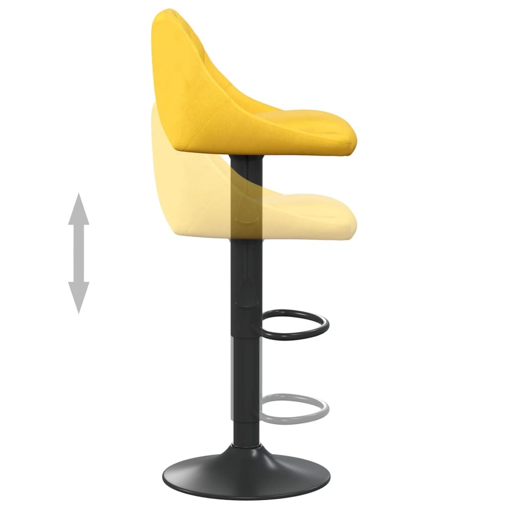 Taburete de bar de terciopelo amarillo mostaza con reposapiés y muelle de gas, altura regulable y giratorio 360 grados, estructura de acero negro con recubrimiento de polvo, taburete de cocina