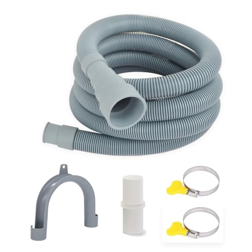HYDRO MASTER 8 Feet Washing Machine Drain Hose Extension Kit, Gray Flexible Hose with Installation Clamps and Mounting Bracket