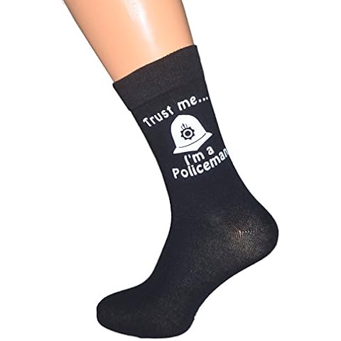 Trust me I'm a Policeman and Helmet Printed Design Mens Black Cotton Rich Socks Cover