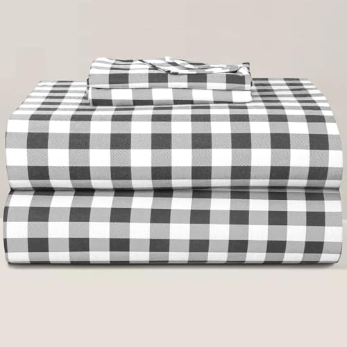 Image of Briarwood Home Printed Flannel Sheet Set, 100% Natural Cotton, Soft, Warm & Deep Pocket, Advanced Nano-Tech Making it Resistance to Pilling; Brushed 6 Times for Softness (Buffalo Grey, Full)