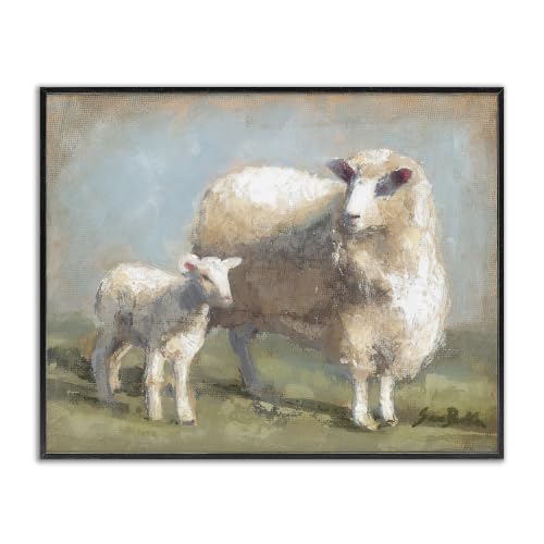 Sheep and Lamb Farmhouse Landscape, 24 x 30 Inch Framed Giclée Print