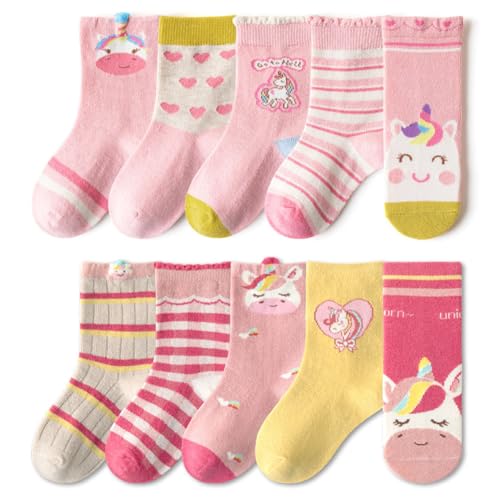 FedMois 10 Paires Chaussettes chaudes hiver en Coton Garçons Filles Socquette Enfant, Licorne, Taille 31-34