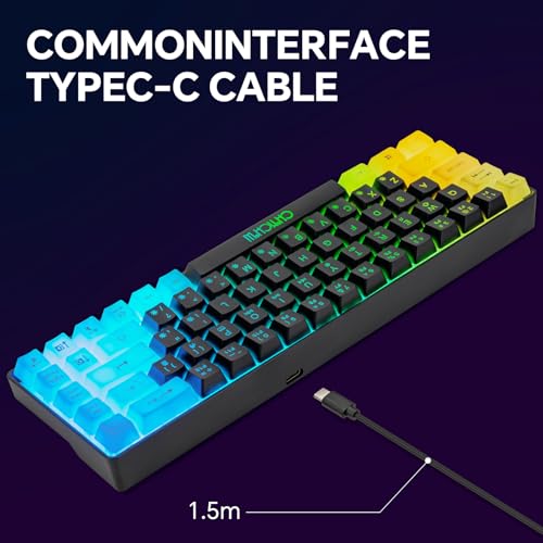 CHONCHOW 60% Gaming Keyboard and Mouse Combo, 68 Keys Wired LED RGB Backlit Black Gaming Keyboard and RGB Backlit, Small Light up Keyboard for PC Xbox PS4 Gamers and Work (Black-White)