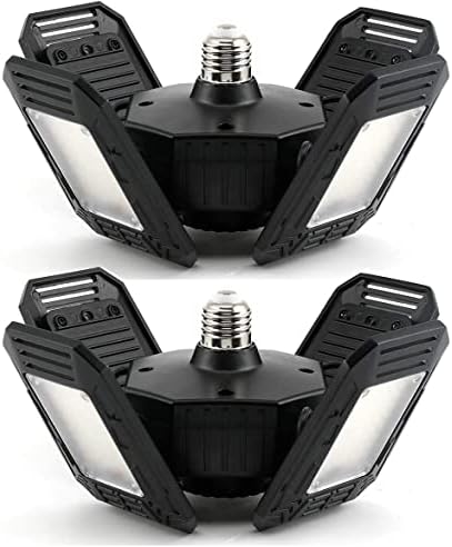 ANYPOWK Deformable LED Garage Lights - 12000 Lumen 6500K Daylight 120W, Four Leaf Garage Organization Ceiling Lighting, Pack of 2