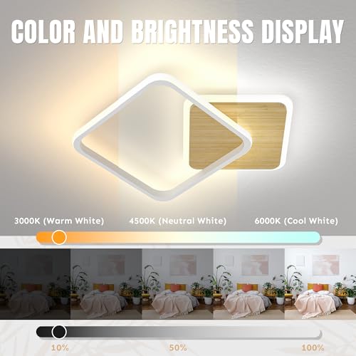 Modern Ceiling Light 21.2in Squares Spliced Bamboo Bedroom Lights for 3000-6000K Led Light Fixtures Ceiling Mount 53W Dimmable Ceiling Light with Remote Ceiling Lamps for Living Room Study - Image 5