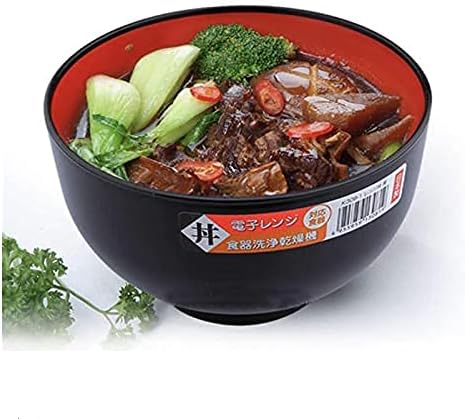 Miniatura 8 de JapanBargain, Tazón japonés grande para ramen, cuenco Pho, Udon, fideos y cereales de 38 onzas, plástico lacado negro y rojo, apto para microondas y
