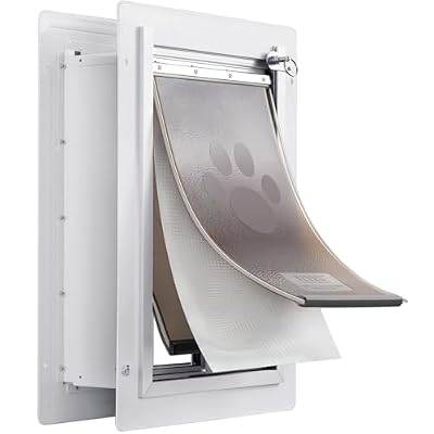 VEVOR 3-Flap Pet Door for Wall, Metal Frame with Lock, Energy-Efficient Insulated Pet Door, Easy to Install in Interior or Exterior Walls, Dog Door for Medium Dogs (White-Medium)