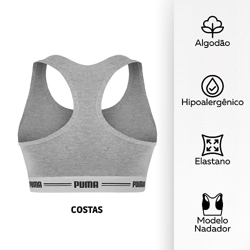 PUMA Kit 2 Top Nadador Cotton Algodão Elástico 30MM Feminino Adulto, 1 Preto - 1 Cinza, G