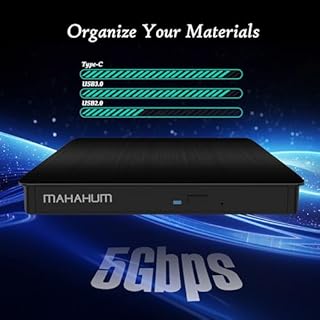 MAHAHUM External CD/DVD +/-RW Drive for Laptop, USB 3.0 & USB-C Portable CD DVD Writer Burner Reader, Ultra-Slim External DVD Drive Compatible with PC, MacBook Pro/Air, Windows 11/10/8/7, Linux(Black)