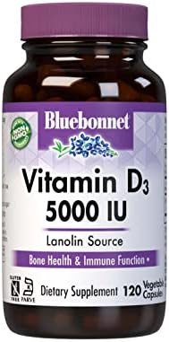 Bluebonnet Vitamin D3 5000 IU Vegetable Capsules, 120 Count