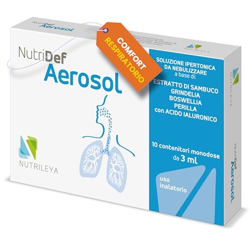 Nutrileya Soluzione in 10 Fiale Monodose da Nebulizzare, Soluzione Ipertonica per Aerosol, Con Sambuco, Grindelia, Boswellia, Perilla e Acido Ialuronico, Pulizia Vie Respiratorie