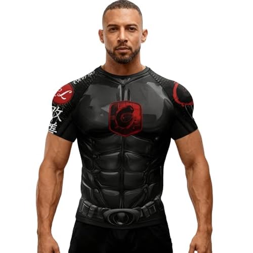 Red Plume Mens Compression Shirts Sports Athletic Short Sleeves Quick Dry Fitness Baselayer Gym Running Workout Pullover Tops