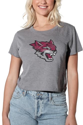California State University Chico Official Distressed Primary Women's Crop Top T-Shirt, Athletic Heather, Small