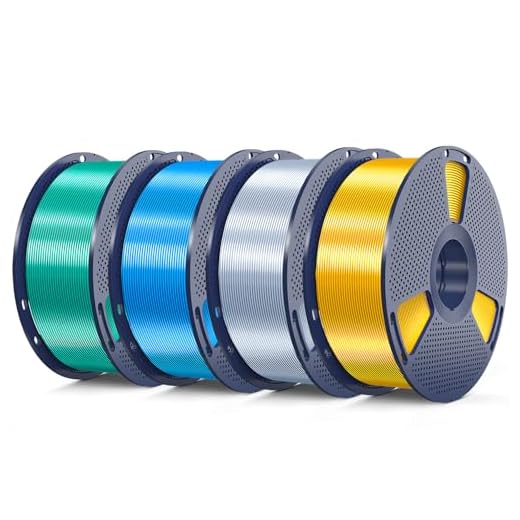 3D Printer Silk Filament, SUNLU Shiny Silk PLA Filament 1.75mm, Smooth Silky Surface, Great Easy to Print for 3D Printers, Dimensional Accuracy +/- 0.02mm, Silk Light Gold+Silver+Blue+Green 4KG