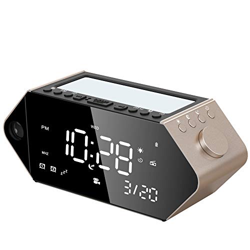 SICSMIAO Projection Alarm Clock with USB Charger, FM Radio Alarm Clock for Bedrooms
