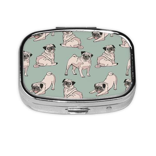 パグの犬 座っている 2 段分割ピルボックス 持ち運びやすいくすりいれポーチ 飲み忘れ防止携帯型薬箱