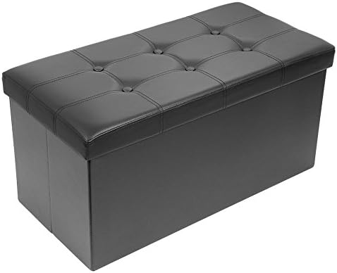 Amoiu 30" L Faux Leather Folding Storage Ottoman Coffee Table Foot Rest Stool Seat Comfy Sponge Bench, Black …