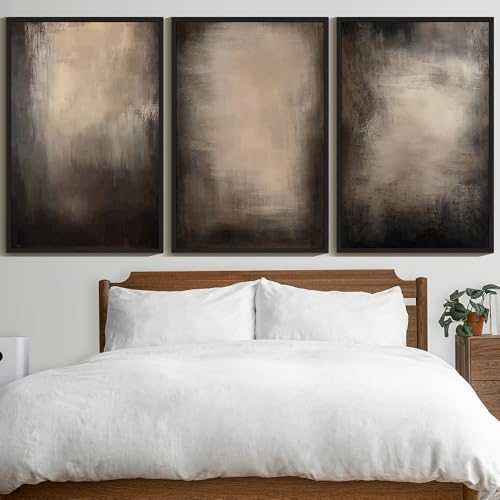 KUVIOKE Abstract Framed Wall Art Set Earthy in Deep Brown