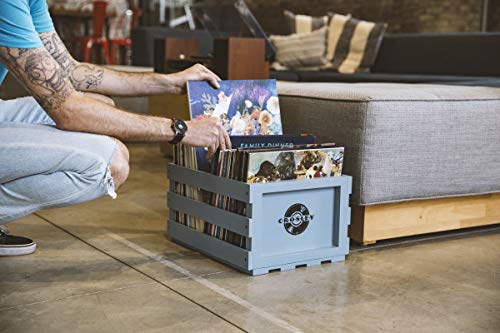 Crosley Caixa de armazenamento de gravação AC1004A-TN tem capacidade para até 75 álbuns, turmalina