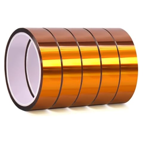 QILIMA Polyimide Tape, High-Temperature Resistant Tape, kapton Tape, No Residue Heat-Resistant Tape for Electric Task, 3D Printing, Soldering, Sublimation, Masking, 5 Pack 1inch x 33m(108ft) Cover