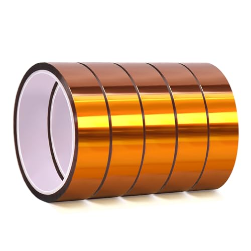 Image of QILIMA Polyimide Tape High Temperature Resistant, Heat Transfer & Sublimation Tape for Heat Press, Thermal Insulation, Industrial Sealing, 5 Pack 1inch x 33m(108ft)