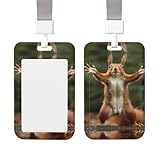 Sliding ID Badge Holder Vertical Hard Plastic Sleeve Squirrel Funny Animal Badge Holder Waterproof ID Card Name Protector Cover with Lanyard Key Card Holder Case for Office Nurse Doctor Teacher