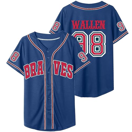 Mens 98 Baseball Jersey Country Vintage Music Shirts Fan Tshirts Button Down Hipster Hip Hop Sports Uniforms Blue