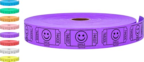 Tacticai 2000 Raffle Tickets, Smile, Purple (1 of 8 Colors), Single Roll, Ticket for Events, Entry, Class Reward, Fundraiser & Prizes