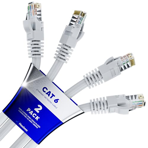 Maximm Cat 6 �C�[�T�l�b�g�P�[�u�� 10�t�B�[�g 100%���� Cat6�P�[�u�� (2�p�b�N) LAN�P�[�u�� �C���^�[�l�b�g�P�[�u�� �p�b�`�P�[�u�� �l�b�g���[�N�P�[�u�� UTP (�z���C�g) 10�t�B�[�g