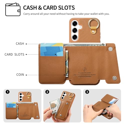 Asuwish Phone Case for Samsung Galaxy A25 5G Wallet Cell Cover with Tempered Glass Screen Protector and Stand Zipper Purse Credit Card Holder Slot A 25 25A SM-A256U Women Men Girls Brown by Asuwish - Used condition - Image 2