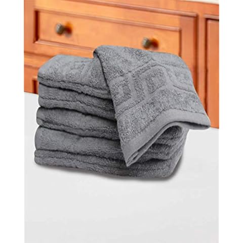 QCS Pack of 10 x 100% Cotton Premium Quality Towelling Washing Mitts Absorbent Flannel Face Towel Body Scrub (Grey) Cover