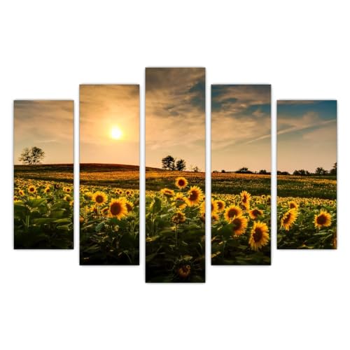 AREDE Set di 5 Stampe da Parete Quadri Moderni Decorazioni da Muro per Casa Soggiorno Camera da Letto e Cucina Tramonto di girasoli| 120 x 80 cm | Pronto da appendere
