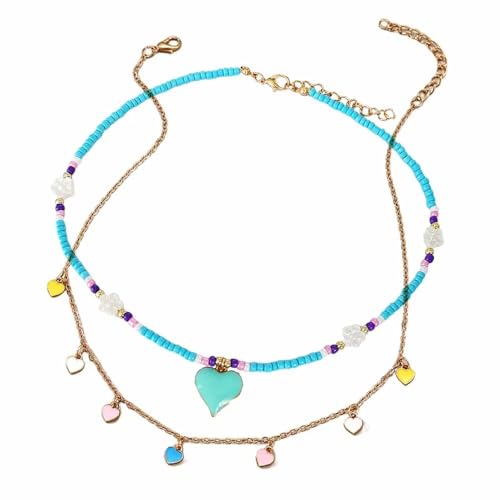 Collier ras du cou cœur perles colorées costume de plage Y2K pour femme