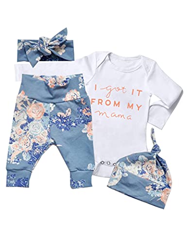 Image of KANGKANG Newborn Baby Girl Clothes Hi I'm New Here Newborn Outfit Infant Romper Floral Pants Cute Baby Girl Outfits 4PC Set