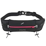 Fitletic Ultimate I Running Belt for Men and Women, Patented No Bounce Pouch for Ironman, Marathon, Trail, Endurance, Cycling, Race Belt Bib Holder, Hold Phone and Fuel Packs, Black & Pink
