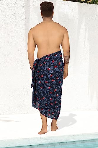 HAPPY BAY Men's Holidays Cover-Up Beach Lava Lava for Men Swim Trunk Summer Long Pareo Regular Samoan Swimwear One Size Azure, Leaves3