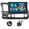 EONON 10.1 Android 14 Car Stereo for 2006-2011 Honda Civic LHD, 4GB+64GB Wireless Apple CarPlay & Android Auto Touch Screen Radio Replacement, 48-Band DSP, Bluetooth 5.4, SWC, Plug & Play - HCIV1X7A