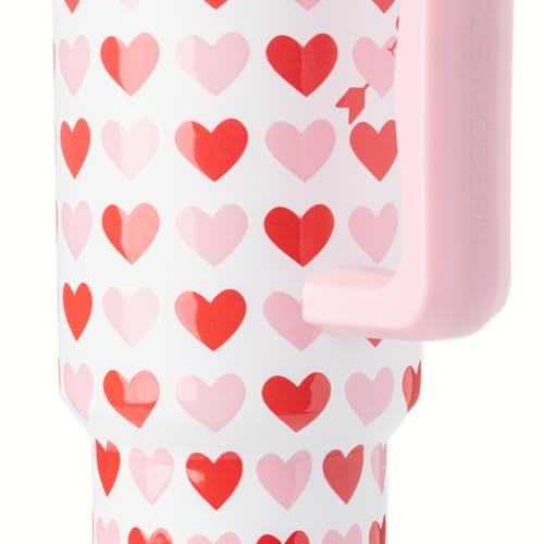 Image of Simple Modern Valentine's Day 40 oz Tumbler with Handle and Straw Lid | Gifts for Her | Insulated Reusable Stainless Steel Water Bottle Travel Mug Cupholder Use | Trek Collection | Hearts on White