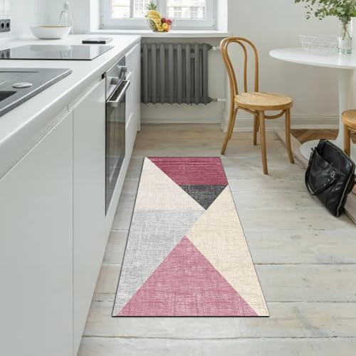 Alfombra de cocina patchwork rosa ideal para dar vida y color a pasillos largos 5