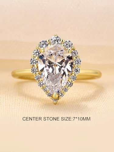 2.0CT Elongated Pear Shaped Engagement Ring, Halo 925 Sterling Silver Simulated Diamond Promise Wedding Ring for Women2