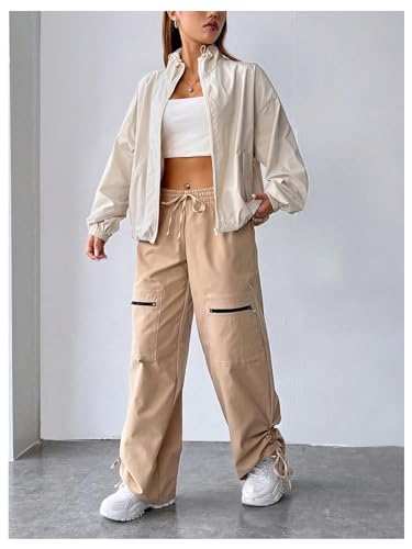 Verdusa Women's Lightweight Windbreaker Jacket Zip Up Drawstring Drop Shoulder Casual Jacket Outerwear Waterproof4