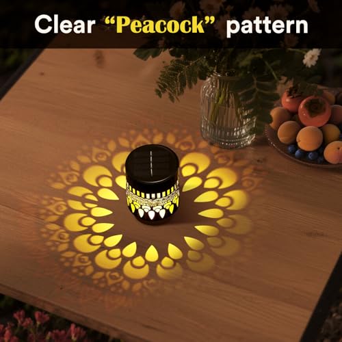 Image of Neoglint Warm White Solar Fence Lights Outdoor Metal IP55 Waterproof | Projects peacock pattern, Durable iron & ABS, 12h long illumination, Auto ON /OFF for garden, wall, deck and step decor