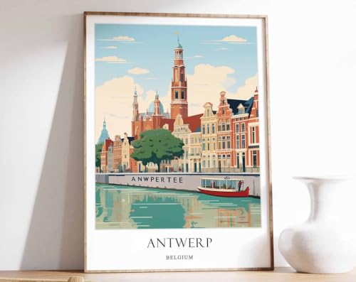 Antwerp Poster Belgium pour salon : grande affiche voyage architecture format A0 de style européen