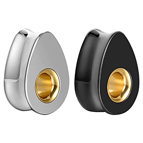 KOOBODY 2 tapones para los oídos de acero inoxidable con forma de gota, dilatadores de calibre doble, 8 mm - 25 mm Cover