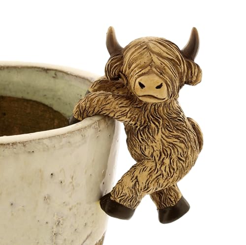 The Bridge Collection Highland Cow Pot Hanger - 4' Country Cow Flower Pot Climber - Farm Animal Plant Pot Hugger for Garden Decor