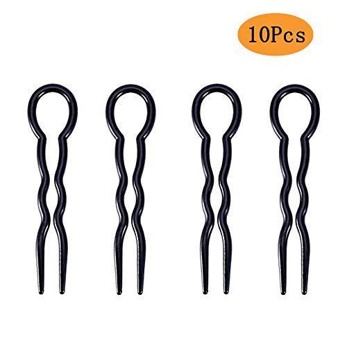 Grip Hair Pins U Shaped Bobby Pins Hair Bun Styling Clips Fast Magic Spiral Simple Twist Hair Pins Plastic Lady Style for Women Girls (10Pcs Black)