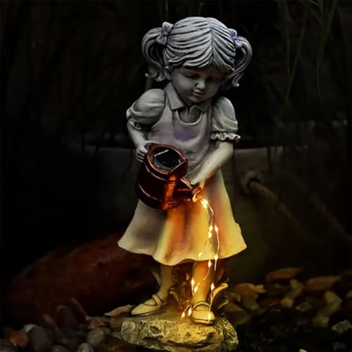 Estatua Solar Niña Regando Jardín Decoración Exterior miniatura 4