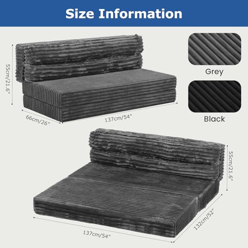 Image of Erament Tri-Fold Futon Sofa Bed, 6 Inch Foldable Floor Couch, High-Density Foam Convertible Sleeper Sofa with Removable Washable Corduroy Cover, Portable Floor Mattress for Living Room (Grey, Full)