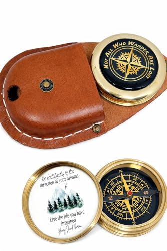 M. A & SONS Not All Those Who Wander are Lost Brass Gift Color Compass with Leather Case, Graduation Day Biptism Communion Confirmation Day Motivation Compass